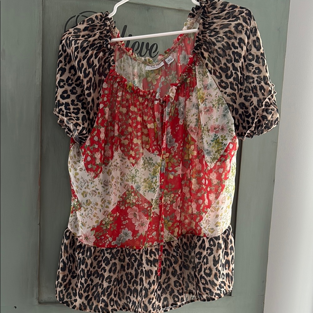 Floral and Leopard Print Women's Top